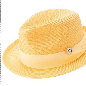 CANARY 2 1/2 Braided Wide Brim Pinch Fedora Matching Grosgrain Ribbon Hat h 42
